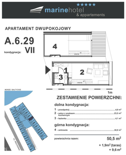 mieszkanie - wysoki standard, Kołobrzeg, Osiedle Nr 1 Solne Zdroje 2-pokojowe, 49,68 mkw., 6 piętro : 0 