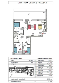 apartament, Gliwice, Śródmieście, ul. Kłodnicka 6-7 4-pokojowy, 85,68 mkw., 4 piętro : 0 