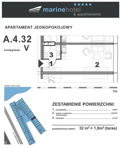 mieszkanie - wysoki standard, Kołobrzeg, A.432, 1-pokojowe, 32,00 mkw., 4 piętro : 0 