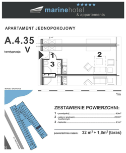 mieszkanie - wysoki standard, Kołobrzeg, A.435, 1-pokojowe, 32,00 mkw., 4 piętro : 0 