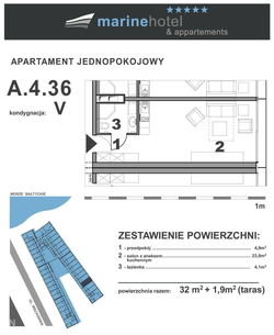mieszkanie - wysoki standard, Kołobrzeg, A.436, 1-pokojowe, 32,00 mkw., 4 piętro : 0 