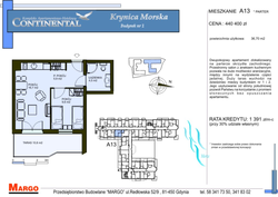 mieszkanie - wysoki standard, Krynica Morska, ul. Przyjaźni 7, A.13, 2-pokojowe, 36,70 mkw., parter : 0 