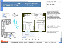 mieszkanie - wysoki standard, Krynica Morska, ul. Przyjaźni 7, C.36, 2-pokojowe, 38,50 mkw., 4 piętro : 0 