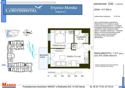 mieszkanie - wysoki standard, Krynica Morska, ul. Przyjaźni 7, C.42, 1-pokojowe, 31,20 mkw., 4 piętro : 0 