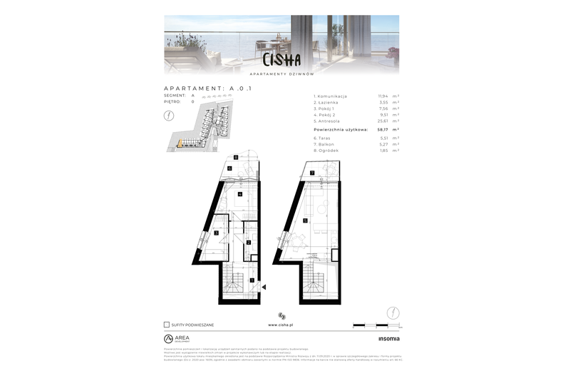 Apartament wakacyjny 58,17 m², parter, oferta nr A/0/1