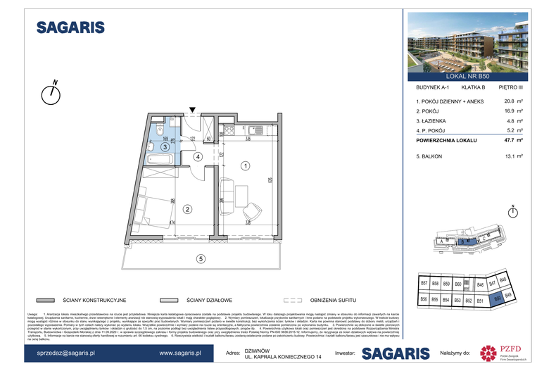 Apartament wakacyjny 47,70 m², piętro 3, oferta nr B50