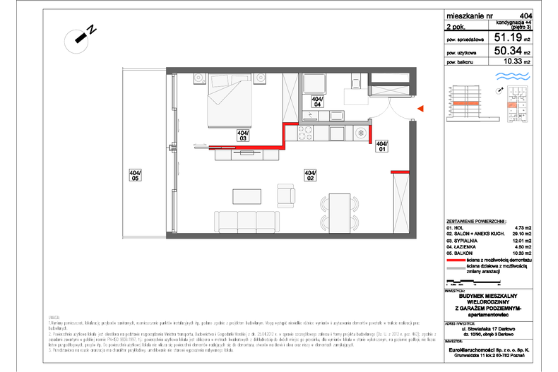 Apartament wakacyjny 51,19 m², piętro 3, oferta nr 404 - WIDOK NA MORZE