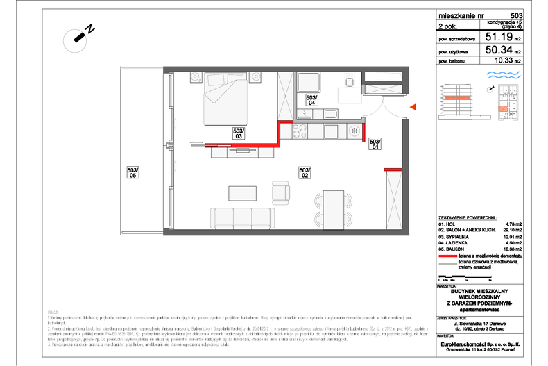 Apartament wakacyjny 51,19 m², piętro 4, oferta nr 503 - WIDOK NA MORZE
