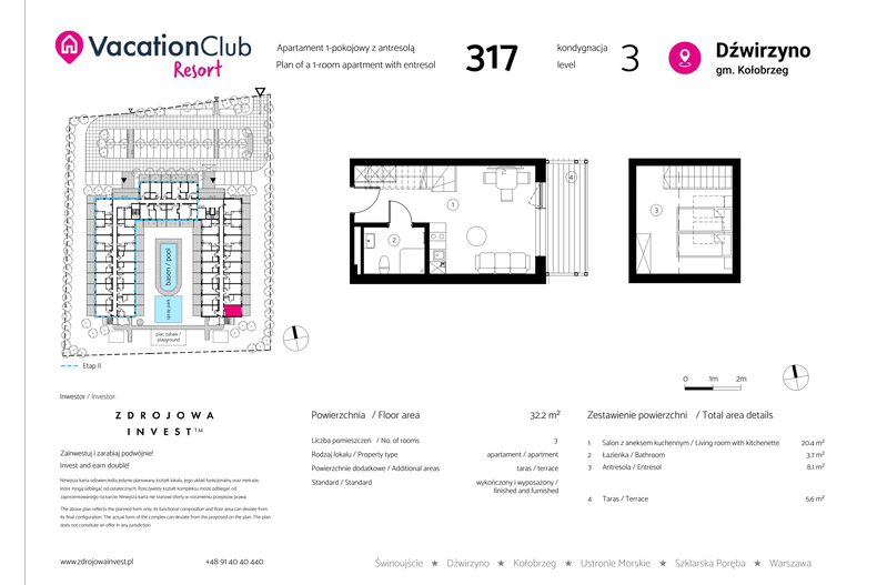Apartament wakacyjny 32,20 m², piętro 2, oferta nr 317