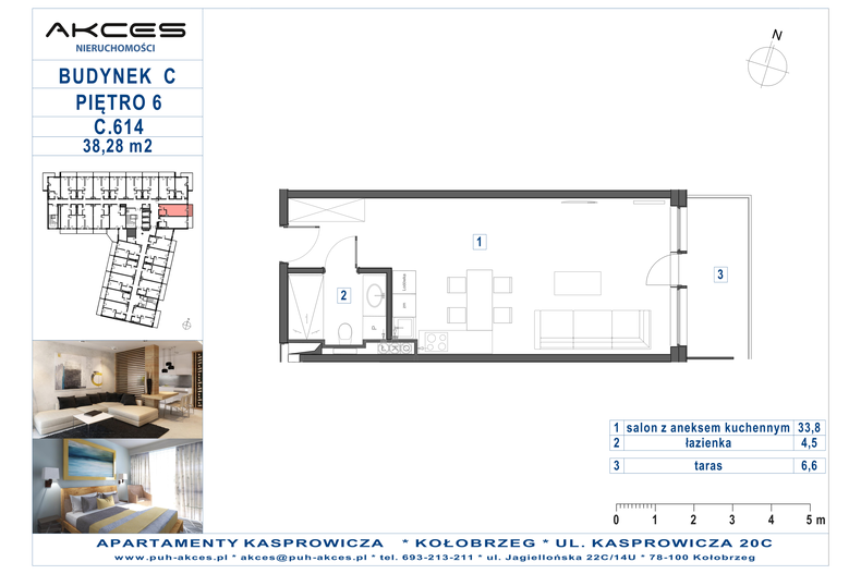 Apartament wakacyjny 38,28 m², piętro 6, oferta nr 614.C
