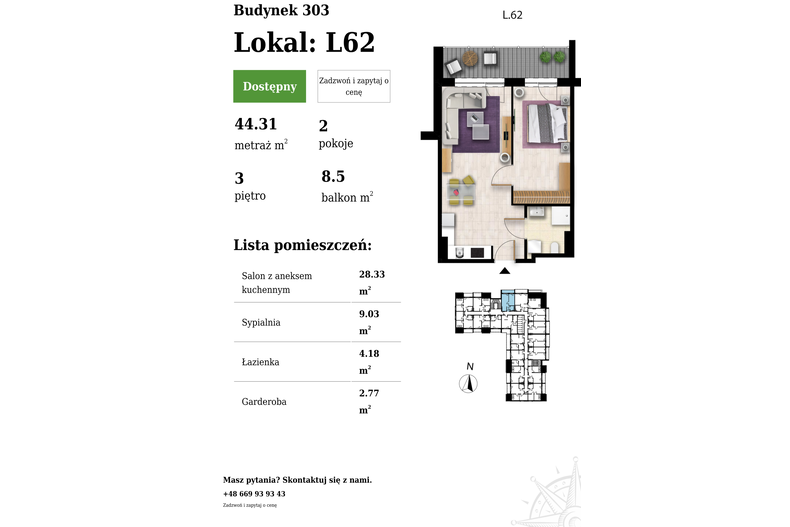 Apartament wakacyjny 44,31 m², piętro 3, oferta nr L62