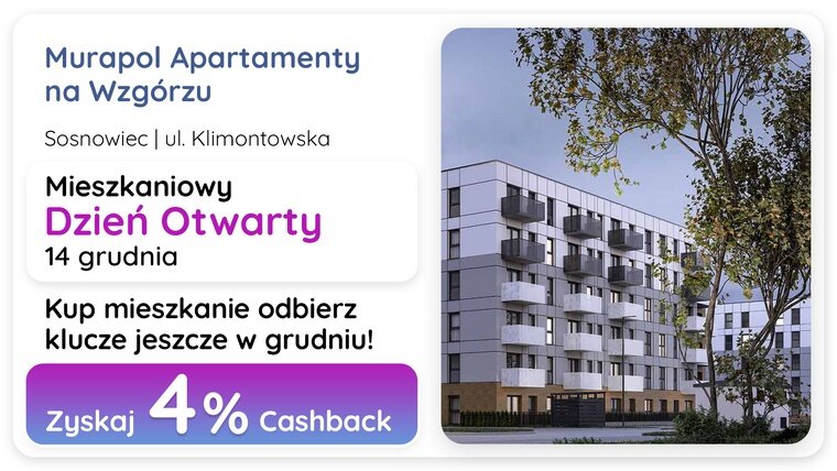 ZYSKAJ ZWROT 4% ceny kupując mieszkanie w Sosnowcu podczas Dnia Otwartego!