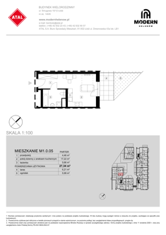 Mieszkanie, 27,34 m², 1 pokój, parter, oferta nr M1.0.05