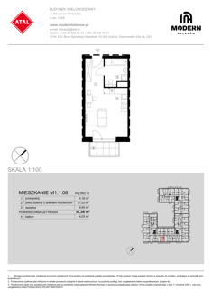 Mieszkanie, 31,36 m², 1 pokój, 1 piętro, oferta nr M1.1.08