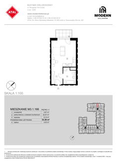 Mieszkanie, 33,38 m², 1 pokój, 1 piętro, oferta nr M3.1.166