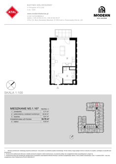 Mieszkanie, 32,76 m², 1 pokój, 1 piętro, oferta nr M3.1.167