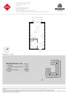 Mieszkanie, 33,16 m², 1 pokój, 4 piętro, oferta nr M3.4.204