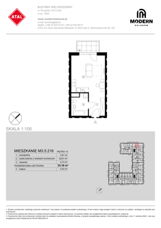 Mieszkanie, 33,16 m², 1 pokój, 5 piętro, oferta nr M3.5.216