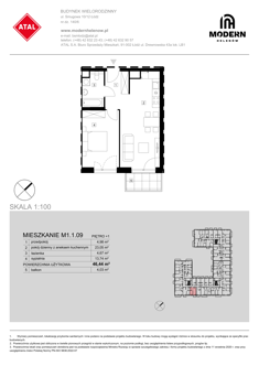 Mieszkanie, 46,44 m², 2 pokoje, 1 piętro, oferta nr M1.1.09