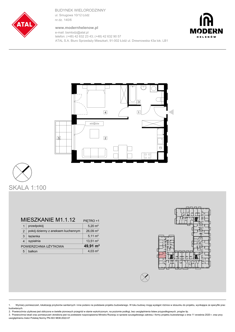 Mieszkanie, 49,91 m², 2 pokoje, 1 piętro, oferta nr M1.1.12