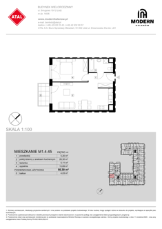 Mieszkanie, 50,30 m², 2 pokoje, 4 piętro, oferta nr M1.4.45