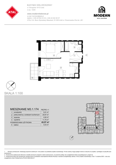 Mieszkanie, 43,57 m², 2 pokoje, 1 piętro, oferta nr M3.1.174