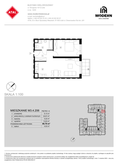 Mieszkanie, 49,79 m², 2 pokoje, 4 piętro, oferta nr M3.4.206