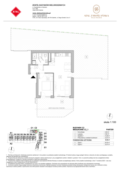 Mieszkanie, 45,56 m², 2 pokoje, parter, oferta nr C2_1