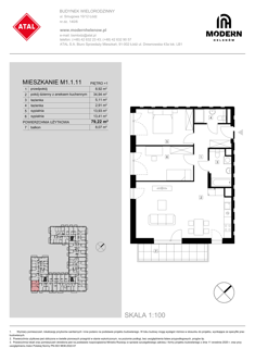 Mieszkanie, 79,22 m², 3 pokoje, 1 piętro, oferta nr M1.1.11