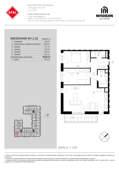 Mieszkanie, 79,22 m², 3 pokoje, 2 piętro, oferta nr M1.2.22