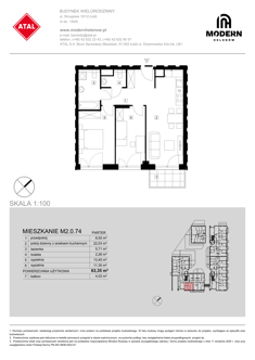 Mieszkanie, 63,35 m², 3 pokoje, parter, oferta nr M2.0.74