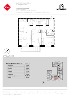 Mieszkanie, 76,60 m², 3 pokoje, 1 piętro, oferta nr M2.1.92