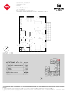 Mieszkanie, 80,03 m², 3 pokoje, 4 piętro, oferta nr M3.4.205