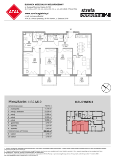 Mieszkanie, 86,66 m², 4 pokoje, 3 piętro, oferta nr II-B2.M19