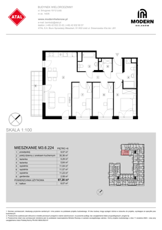 Mieszkanie, 87,28 m², 4 pokoje, 6 piętro, oferta nr M3.6.224