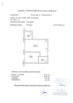 Mieszkanie, 44,09 m², 2 pokoje, 3 piętro, oferta nr C16