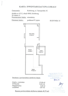 Mieszkanie, 45,75 m², 2 pokoje, 4 piętro, oferta nr C21