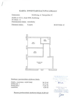 Mieszkanie, 61,84 m², 3 pokoje, 2 piętro, oferta nr C12