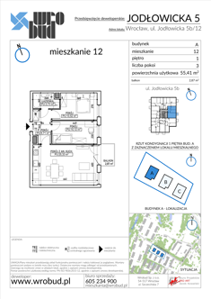 Mieszkanie, 55,41 m², 3 pokoje, 1 piętro, oferta nr A12