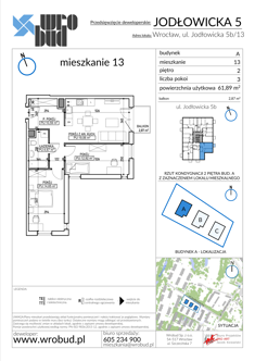 Mieszkanie, 61,89 m², 3 pokoje, 2 piętro, oferta nr A13