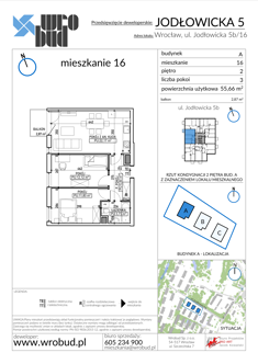 Mieszkanie, 55,66 m², 3 pokoje, 2 piętro, oferta nr A16