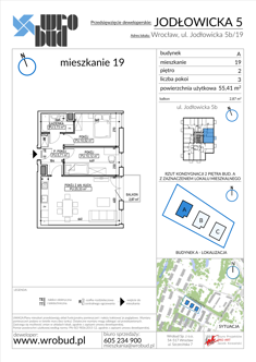 Mieszkanie, 55,41 m², 3 pokoje, 2 piętro, oferta nr A19