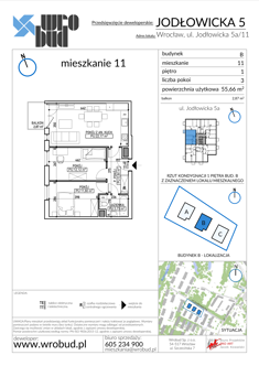 Mieszkanie, 55,66 m², 3 pokoje, 1 piętro, oferta nr B11