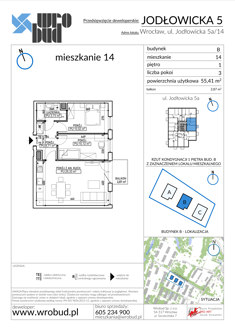 Mieszkanie, 55,41 m², 3 pokoje, 1 piętro, oferta nr B14