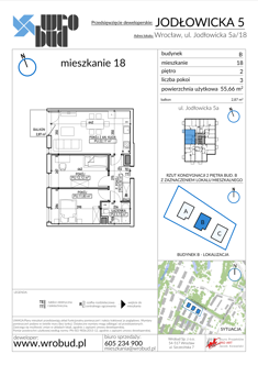 Mieszkanie, 55,66 m², 3 pokoje, 2 piętro, oferta nr B18