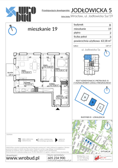 Mieszkanie, 63,18 m², 3 pokoje, 2 piętro, oferta nr B19