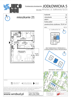 Mieszkanie, 55,41 m², 3 pokoje, 2 piętro, oferta nr B21