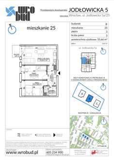 Mieszkanie, 55,66 m², 3 pokoje, 3 piętro, oferta nr B25