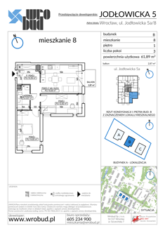 Mieszkanie, 61,89 m², 3 pokoje, 1 piętro, oferta nr B8