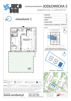 Mieszkanie, 43,44 m², 2 pokoje, parter, oferta nr C1